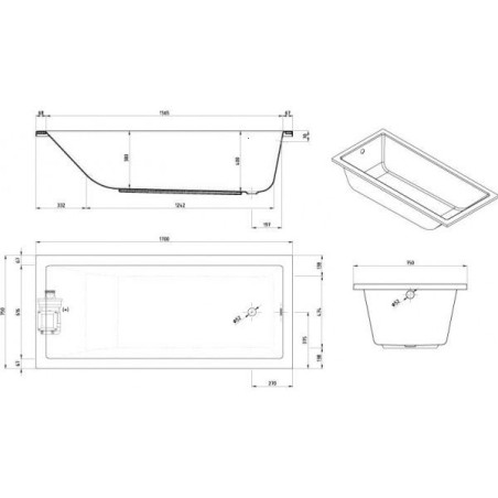 Cada baie rectangulara Gala Mitta 170x75 cm