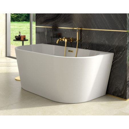 Cada freestanding vica, interior alb lucios, exterior alb lucios, sifon si preaplin cu umplere crom
