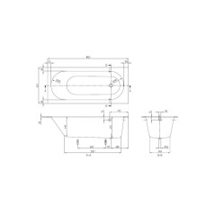 Cada oberon 180x80 cm pentru inzidire, din quaryl, cu set picioare inclus
