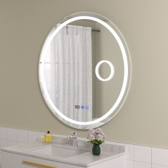 Oglinda baie rotunda 70x70 cu lupa , dezaburire , ceas si temperatura | AmmeBath.ro