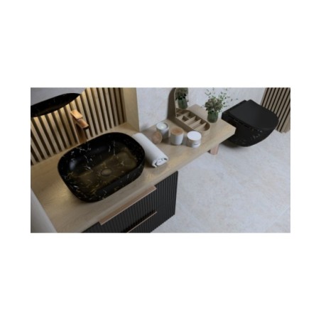 Omaha,black matt, mobilier suspendat pt lavoar 60, cu 2 sertare riflate, 605x460x h542, 34651