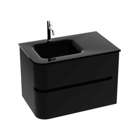 Alcazar, black, set mobilier suspendat de colt cu 2 sertare, 780x490xh540 + lavoar de sticla cu orificiu baterie, fara preapl | 