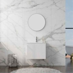 Asturias, alb, set mobilier suspendat cu 1 sertar riflat, 590x515xh435 + lavoar + blat, cu orificiu baterie, fara preaplin, 6