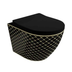Trendi, black night, set vas wc suspendat, rimless, 36.5x49cm + capac black, soft close quick release, 35450 | AmmeBath.ro