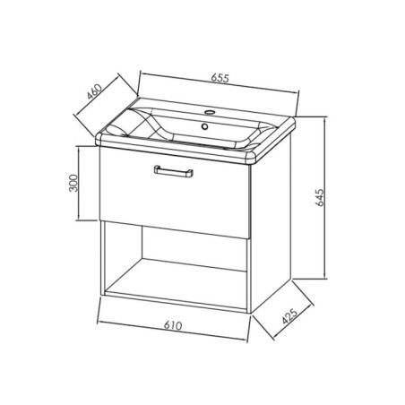 Evelin, oue 65 ii gray/oak, set mobilier cu sertar + lavoar, 65x46cm, 573880