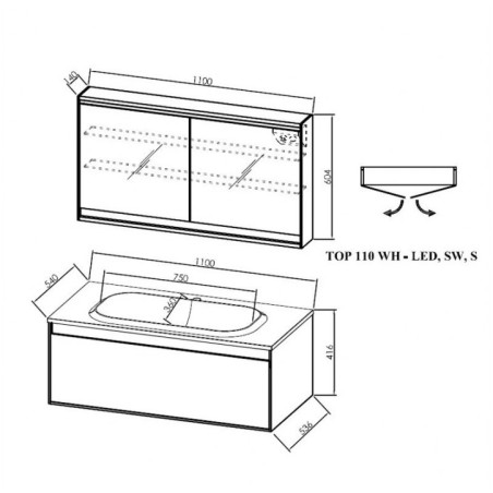 Pandora, oup 110, black stone, set mobilier + lavoar din marmura turnata, 110cm, 514220