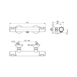 Baterie dus termostatata Ideal Standard Ceratherm T25, negru mat