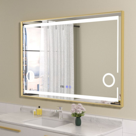 Oglinda baie led 120x80 cu oglinda cosmetica. Rama aurie