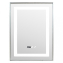 Oglinda baie 50x70 cu rama aluminiu. Functie dezaburire, ceas si temperatura