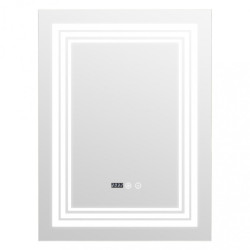 Oglinda baie led 60x80 cu dezaburire, ceas si temperatura